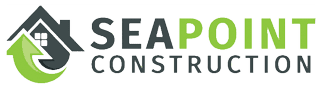 logo Logo of Seapoint Construction featuring a house with an upward-moving arrow on the left and the company name in grey and green text on the right.